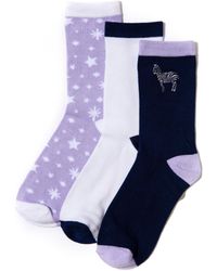 Pack Of 3 in Blue White & Lilac Bamboo Mix Socks Chelsea Peers NYC Navy Womens Clothing Hosiery Socks 