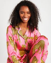 Chelsea Peers NYC Satin Pink Leopard Button Up Pyjama Set