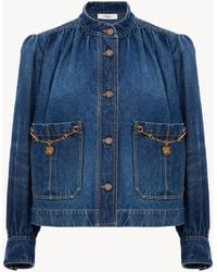 Chloé - Denim High Neck Gathered Jacket - Lyst