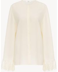 Chloé - クレープデシン製ノーカラーフルイドブラウス 婦人向け ホワイト サイズ シルク 100% Pinctada Maxima, Farmed, Coo Australia - Lyst