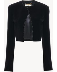 Chloé - Chaqueta Spencer Festoneada De Terciopelo Negro 100% Algodón - Lyst