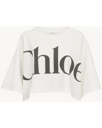 Chloé - Top bianco in cotone con logo - Lyst