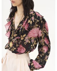 Chloé - Blouse col V à volants en charmeuse de soie - Lyst