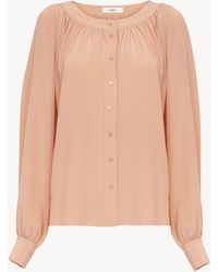 Chloé - Blusa De Crepé De China Con Cuello Redondo Rosa 100% Seda, Pinctada Maxima, Farmed, Coo Australia - Lyst