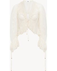 Chloé - Top De Volantes Con Cuello En V De Encaje Bordado - Lyst