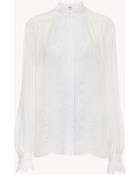 Chloé - Blusa Fruncida De Muselina De Seda Y Encaje Blanco 100% Seda, Pinctada Maxima, Farmed, Coo Australia - Lyst