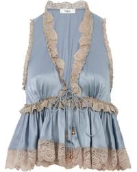 Chloé - Lace-Trimmed Silk Satin Top - Lyst