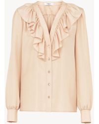 Chloé - Gerüschte Bluse aus Seidenhabotai mit V-Ausschnitt - Lyst