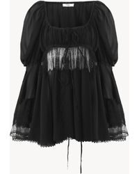 Chloé - Top Con Maniche A Sbuffo E Scollo Profondo - Lyst