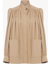 Chloé - Chaqueta Fruncida Con Cuello Alto De Gabardina De Algodón Naranja 100% Algodón, Horn Bubalus Bubalis, Farmed, Coo India - Lyst