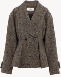 Chloé - Kurzer Reitmantel Aus Wolle Mit Chevron-Muster - Lyst