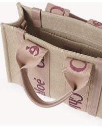Chloé - Petit sac cabas Woody en toile de lin - Lyst