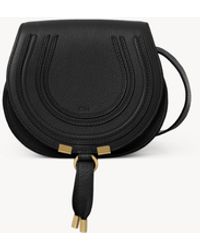 Chloé - Bolso Saddle Pequeño Marcie De Cuero Granulado Negro 100% Piel De Ternera - Lyst