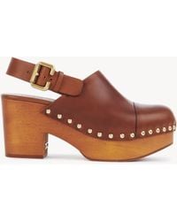 Chloé - Zoccoli Con Zeppa Jeannette Marrone Taglia 100% Pelle Di Vitello, Triplochiton Scleroxylon, Coltivata, Coo Camerun - Lyst
