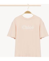 Chloé - Camiseta Con Logotipo Rosa 100% Algodón - Lyst
