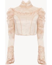Chloé - Lace-Detailed Silk-Satin Cropped Jacket - Lyst