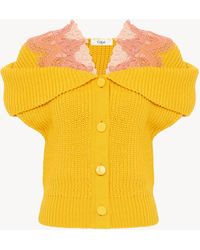 Chloé - Cardigan Cape En Maille De Coton Et Dentelle - Lyst