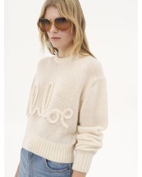 Chloé - Pull en maille de laine alpaga et soie à logo - Lyst