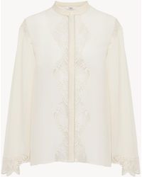 Chloé - シルクジョーゼット＆レース製フルイドブラウス 婦人向け ホワイト サイズ シルク 100% Pinctada Maxima, Farmed, Coo Australia - Lyst