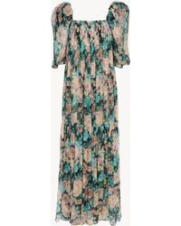 Chloé - シルクモスリン製パフスリーブロングドレス 婦人向け ブルー サイズ シルク 100 - Lyst