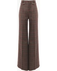 Chloé - Pantalones Acampanados De Talle Alto De Lana A Cuadros Marrón 100% Lana Virgen, Horn Bubalus Bubalis, Farmed, Coo India - Lyst