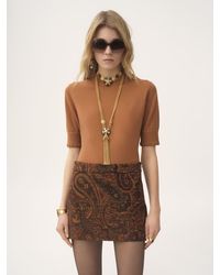 Chloé - Pull manches courtes en maille de laine mérinos fine à logo - Lyst