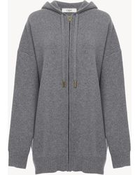 Chloé - Sudadera Con Capucha Oversized Con Cremallera De Punto De Lana Y Cachemira Gris 70% Lana, 30% Cachemir - Lyst