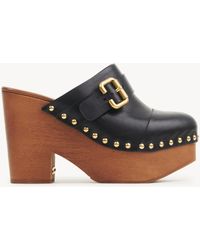 Chloé - Zoccoli Con Zeppa Jeannette Nero Taglia 100% Pelle Di Vitello, Pterocarpus Soyauxii, Coltivata, Coo Camerun - Lyst