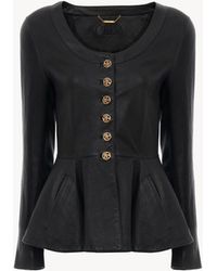 Chloé - Button-Front Peplum Leather Jacket - Lyst