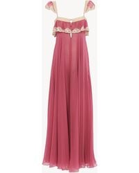 Chloé - Vestido Largo Fluido De Muselina De Seda Y Encaje - Lyst