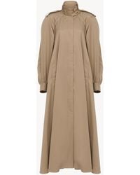 Chloé - High-neck Long Trench Coat In Cotton Gabardine - Lyst