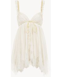 Chloé - ウォッシュドシルクポンジェ＆レース製ノースリーブトップス 婦人向け ホワイト サイズ シルク 100% ナイロン レーヨン コットン - Lyst