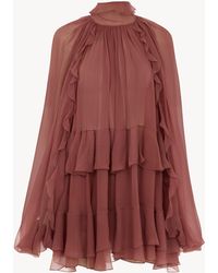 Chloé - Robe Cape Courte Volantée En Mousseline De Soie - Lyst