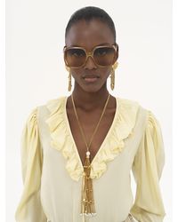 Chloé - Top col V à volants en soie habotai - Lyst