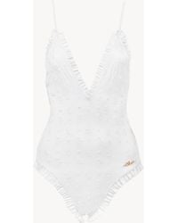 Chloé - Ruffled V-Neck One-Piece Swimsuit - Lyst