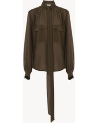 Chloé - Blusa De Oficial Con Lazo Lavallière De Georgette De Seda Marrón 100% Seda, Pinctada Maxima, Farmed, Coo Australia - Lyst