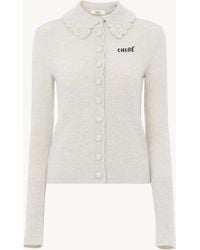 Chloé - Cárdigan Ajustado Con Logotipo De Punto De Lana - Lyst