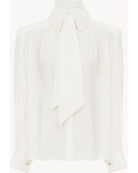 Chloé - クレープデシン＆レース製ギャザースカーフタイブラウス - Lyst