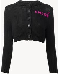 Chloé - Cropped Fitted Logo Cardigan - Lyst