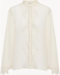 Chloé - Blusa Fluida De Georgette De Seda Y Encaje Blanco 100% Seda, Pinctada Maxima, Farmed, Coo Australia - Lyst