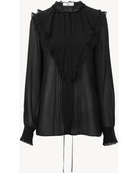 Chloé - Blusa Con Volantes De Georgette De Seda Negro 100% Seda, Pinctada Maxima, Farmed, Coo Australia - Lyst