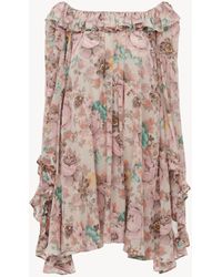 Chloé - クレープデシン製スクエアネック フリル ミニドレス 婦人向け グレー サイズ シルク 100 - Lyst