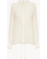 Chloé - Blusa Con Volantes De Georgette De Seda - Lyst