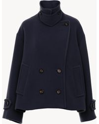 Chloé - Abrigo Corto Oversize De Lana Azul 80% Lana Virgen, 20% Poliamida, Horn Bubalus Bubalis, Farmed, Coo India - Lyst