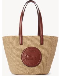 Chloé - Bolso Cesta Horse Medal Grande De Fibras Naturales Marrón 100% Papel, Piel De Ternera - Lyst