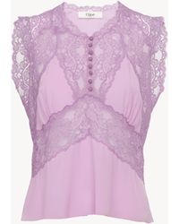 Chloé - Top Mit V-Ausschnitt Aus Crêpe De Chine Und Spitze - Lyst