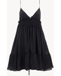 Chloé - Mini robe froncée à fines bretelles en crêpe de chine - Lyst