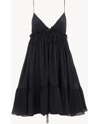 Chloé - Thin-strap Gathered Mini Dress In Crêpe De Chine - Lyst