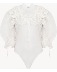 Chloé - Body aus einer Baumwollmischung mit Guipure-Spitze und Puffärmeln - Lyst