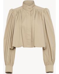 Chloé - Chaqueta Con Fruncido Globo De Gabardina De Algodón 100% Algodón, Bubalus Bubalis, Farmed, Coo India - Lyst